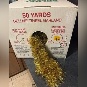 Vintage Gold tinsel garland new in box 50 yards